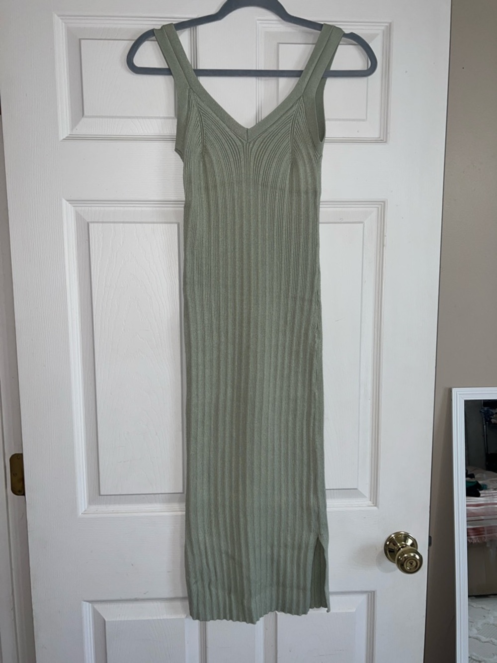 Pink Rose Sage Green Ribbed Maxi Dress